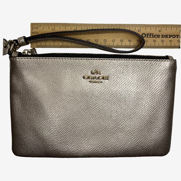 Coach Metallic Leather Large Corner Zip Wristlet Gold Pebbled Leather - Picture 15 of 15